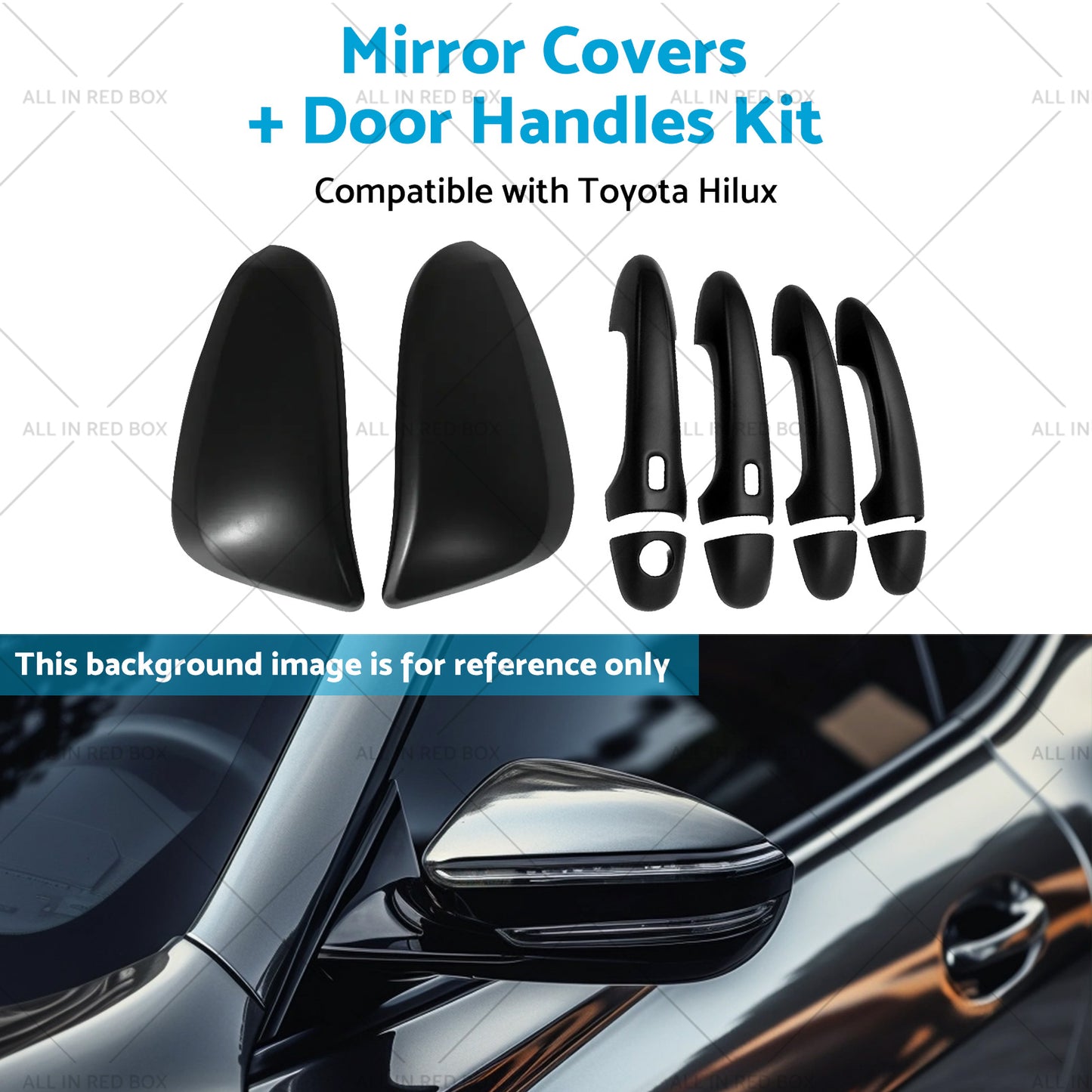 {{ Black Mirror Covers  Door Handles Kit Suitable for Toyota Hilux 2015 - 2023 }} - Buy Car Parts Online at {{ Kaka Auto Parts }}.