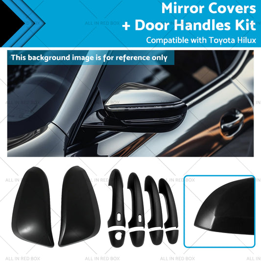 {{ Black Mirror Covers  Door Handles Kit Suitable for Toyota Hilux 2015 - 2023 }} - Buy Car Parts Online at {{ Kaka Auto Parts }}.