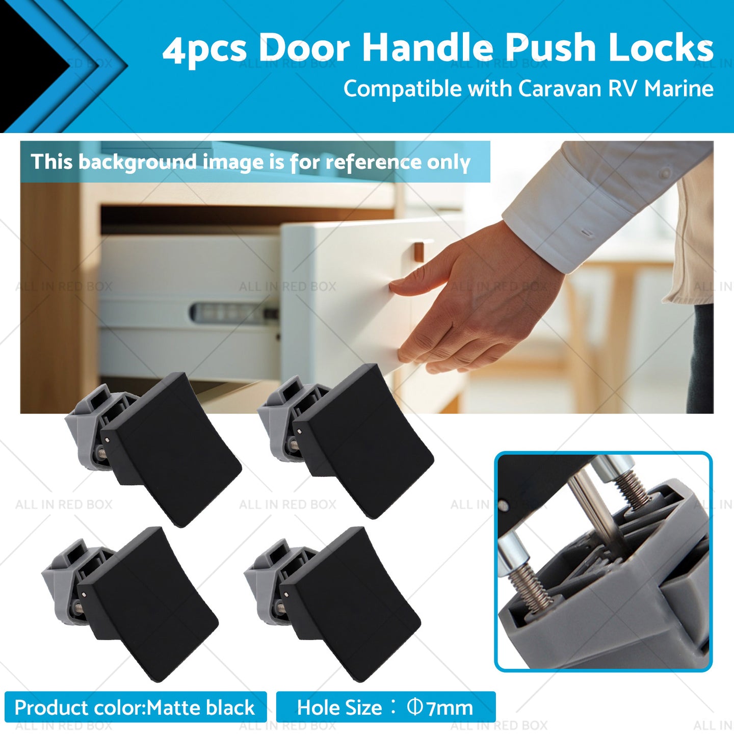 {{ 4pcs Handle Push Locks Square Shape Suitable for Caravan RV Marine Latch Knob }} - Buy Car Parts Online at {{ Kaka Auto Parts }}.
