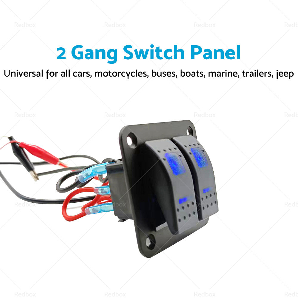 {{ 2 Gang Blue LED Light Rocker Switch Panel Dual LED Boat Car Waterproof }} - Buy Car Parts Online at {{ Kaka Auto Parts }}.