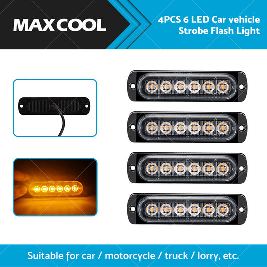 {{ 4 PCS Car Truck 6 LED Strobe Flash Light Emergency Warning Flashing Lamp Yellow }} - Buy Car Parts Online at {{ Kaka Auto Parts }}.