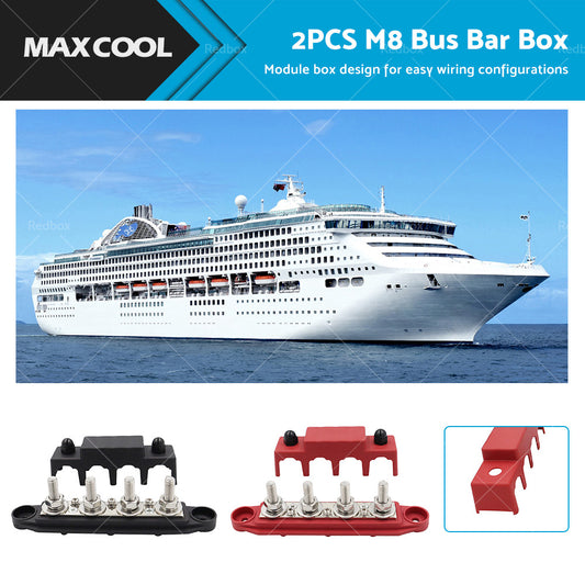 {{ 2PCS M8 4 Post 250A DC 48V Studs Bus Bar Power Distribution Box Terminal Block }} - Buy Car Parts Online at {{ Kaka Auto Parts }}.