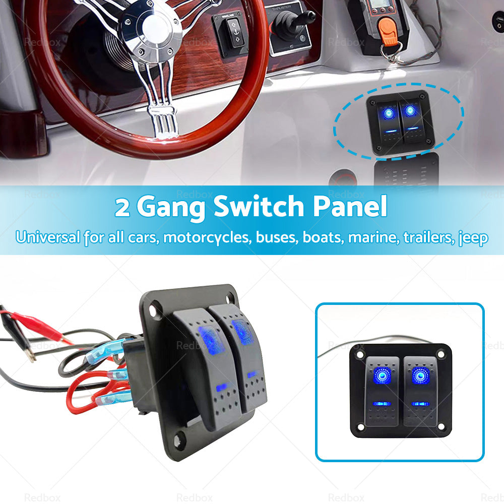 {{ 2 Gang Blue LED Light Rocker Switch Panel Dual LED Boat Car Waterproof }} - Buy Car Parts Online at {{ Kaka Auto Parts }}.