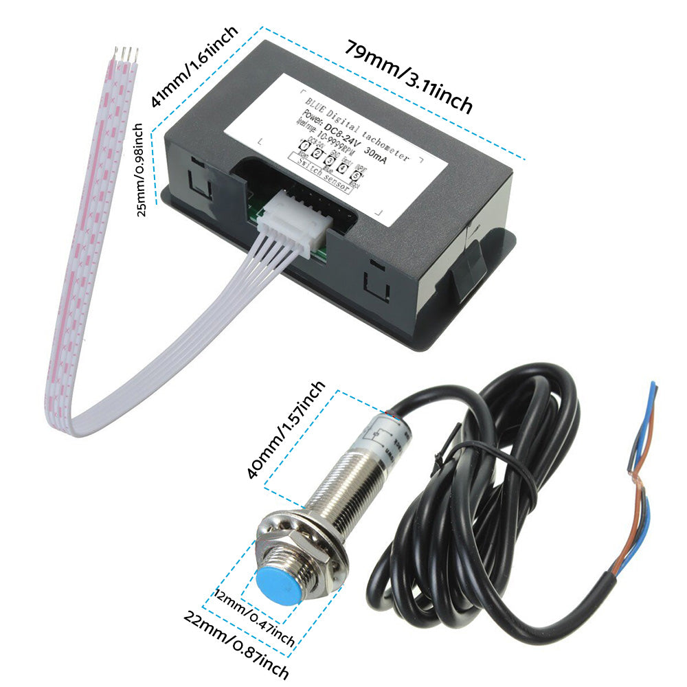 4x Digital LED Tachometer RPM Speed Meters Suitable For Hall Proximity Switch Sensor NPN Set