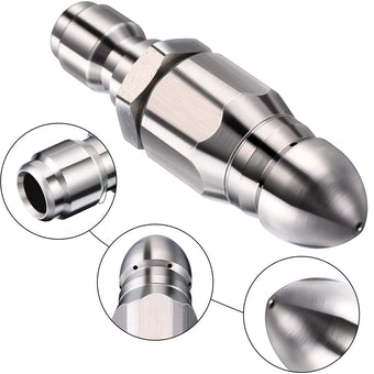 compare product Stainless Steel Sewer Jetter Nozzle For Pressure Washer Suitable For 1in or 4in Drain Connection