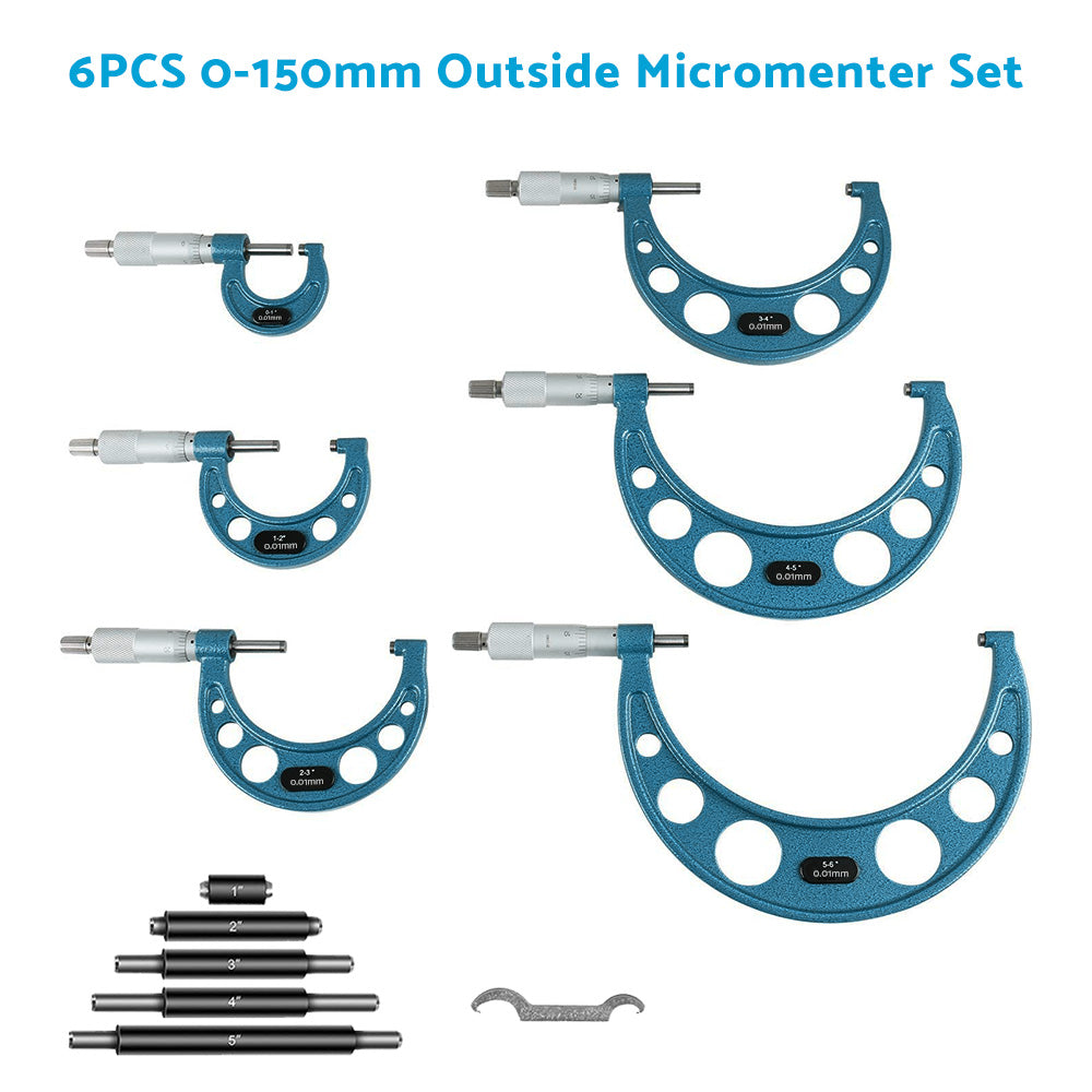 6x Precision Outside Micrometers 0-150mm Suitable For Machinist ¡§C Carbide 0.01mm
