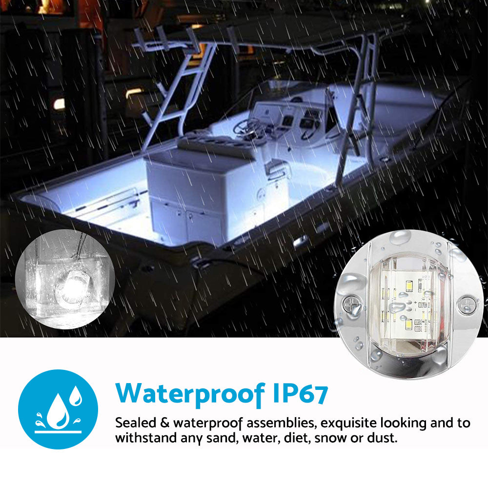 4x Round LED Marine Boat Cabin & Deck Courtesy Lights Suitable For Walkway ¡§C White Stern Light