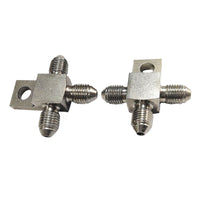 {{ Pair of Stainless Steel - 3 AN Male Brake Hose Tee Blocks with Mounting Tab }} - Buy Car Parts Online at {{ Kaka Auto Parts }}.