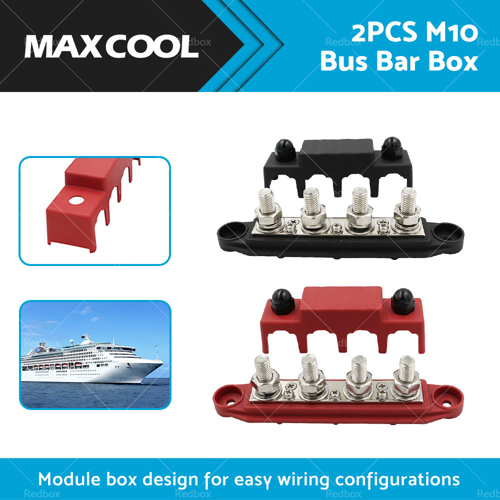 {{ 2PCS M10 4 Post 250A DC 48V Studs Bus Bar Power Distribution Box Terminal Block }} - Buy Car Parts Online at {{ Kaka Auto Parts }}.