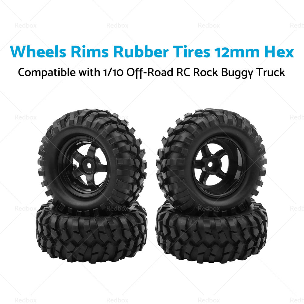 {{ Wheels Rims Rubber Tires 12mm Hex Suitable For 1 or 10 Off-Road RC Rock Buggy Truck }} - Buy Car Parts Online at {{ Kaka Auto Parts }}.