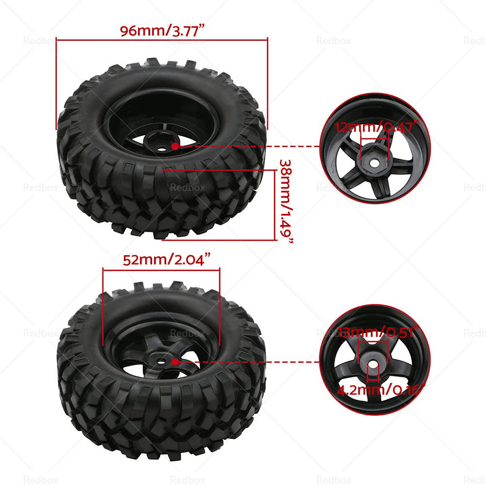 {{ Wheels Rims Rubber Tires 12mm Hex Suitable For 1 or 10 Off-Road RC Rock Buggy Truck }} - Buy Car Parts Online at {{ Kaka Auto Parts }}.