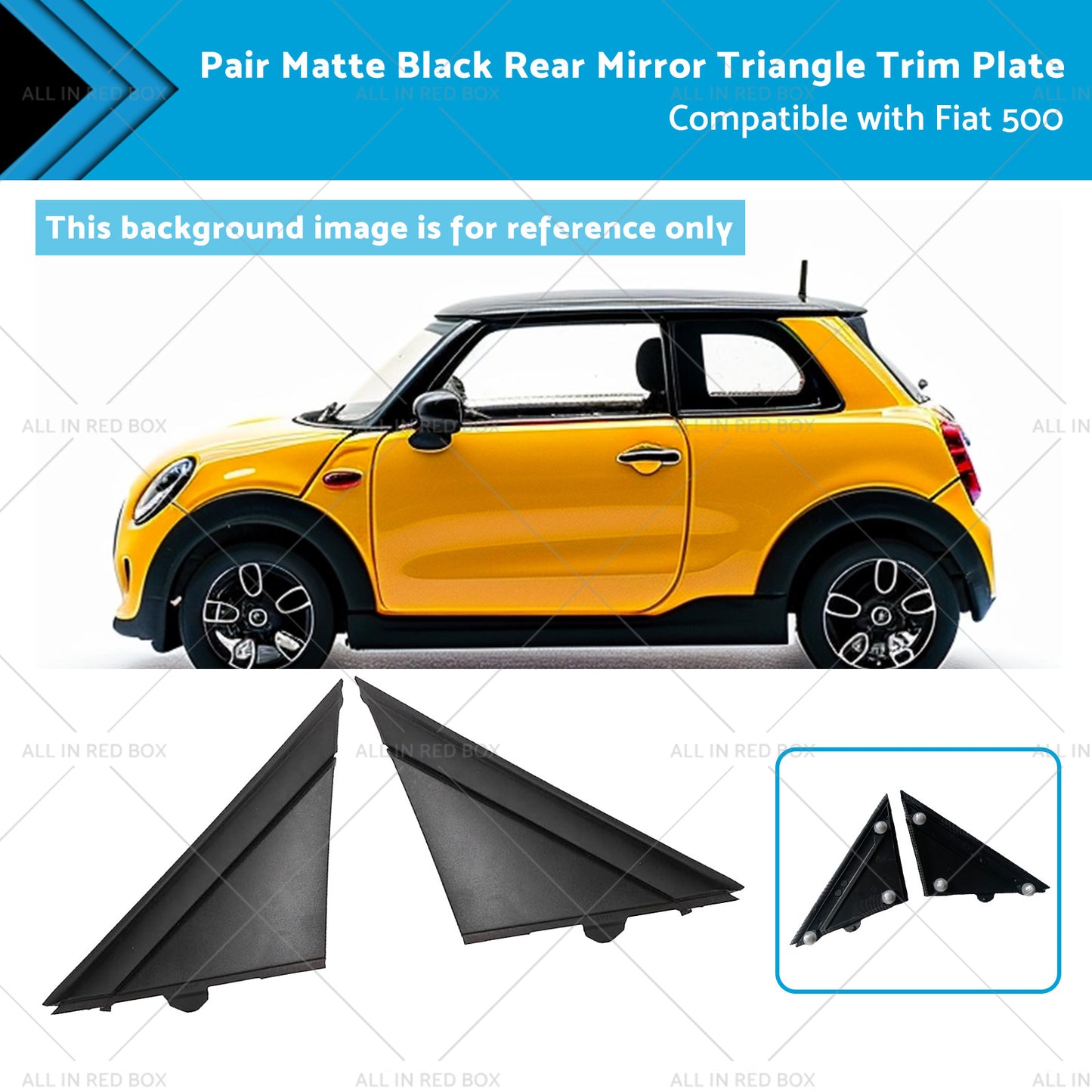 {{ Matte Black Rear Mirror Triangle Trim Plate Suitable for 12-19 Fiat 500 }} - Buy Car Parts Online at {{ Kaka Auto Parts }}.