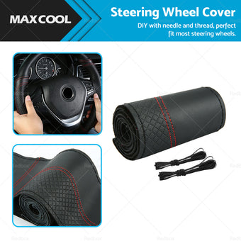 compare product Premium Leather DIY Car Steering Wheel Cover Auto Protection Needle 38cm