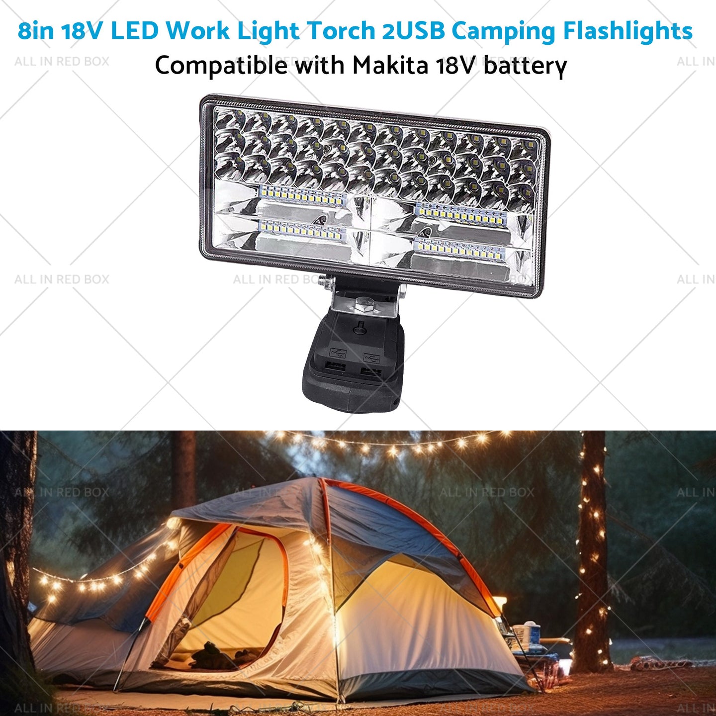 {{ 18V 8in LED Work Light Torch Camping Flashlights 2USB Suitablefor Makita Battery }} - Buy Car Parts Online at {{ Kaka Auto Parts }}.