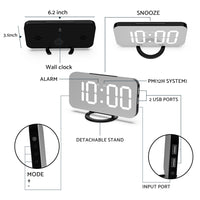 Digital Alarm Clock with Mirror LED Display Suitable For Wall & Bedroom, Snooze Function, Dim Mode