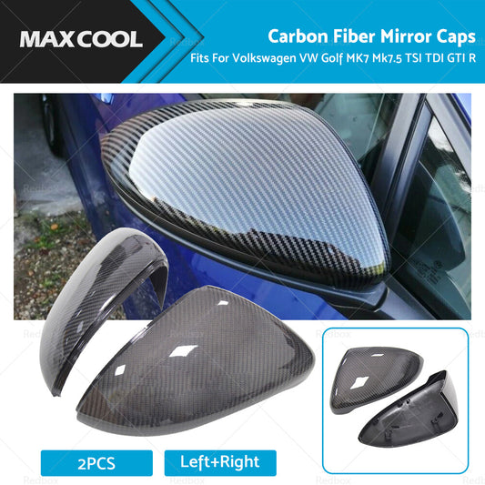 {{ 2x Carbon Fiber Mirror Caps Fits For Volkswagen VW Golf MK7 Mk7.5 TSI TDI GTI R }} - Buy Car Parts Online at {{ Kaka Auto Parts }}.