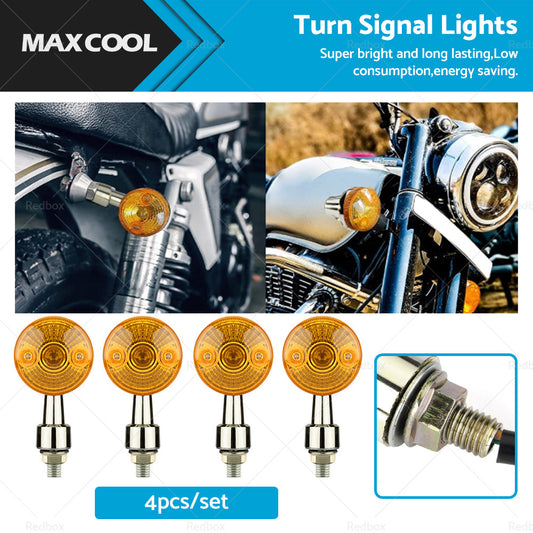 {{ 4x Chrome Motorcycle Turn Signal Lights Amber Indicators Blinker Universal Bulb }} - Buy Car Parts Online at {{ Kaka Auto Parts }}.