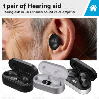 compare product 1 pair of digital rechargeable hearing aids, voice amplifier – Silver + Black, in-ear sound amplifiers