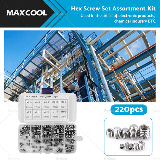 {{ 220Pcs Stainless Steel Allen Head Socket Set Grub Screws Assortment Kit }} - Buy Car Parts Online at {{ Kaka Auto Parts }}.