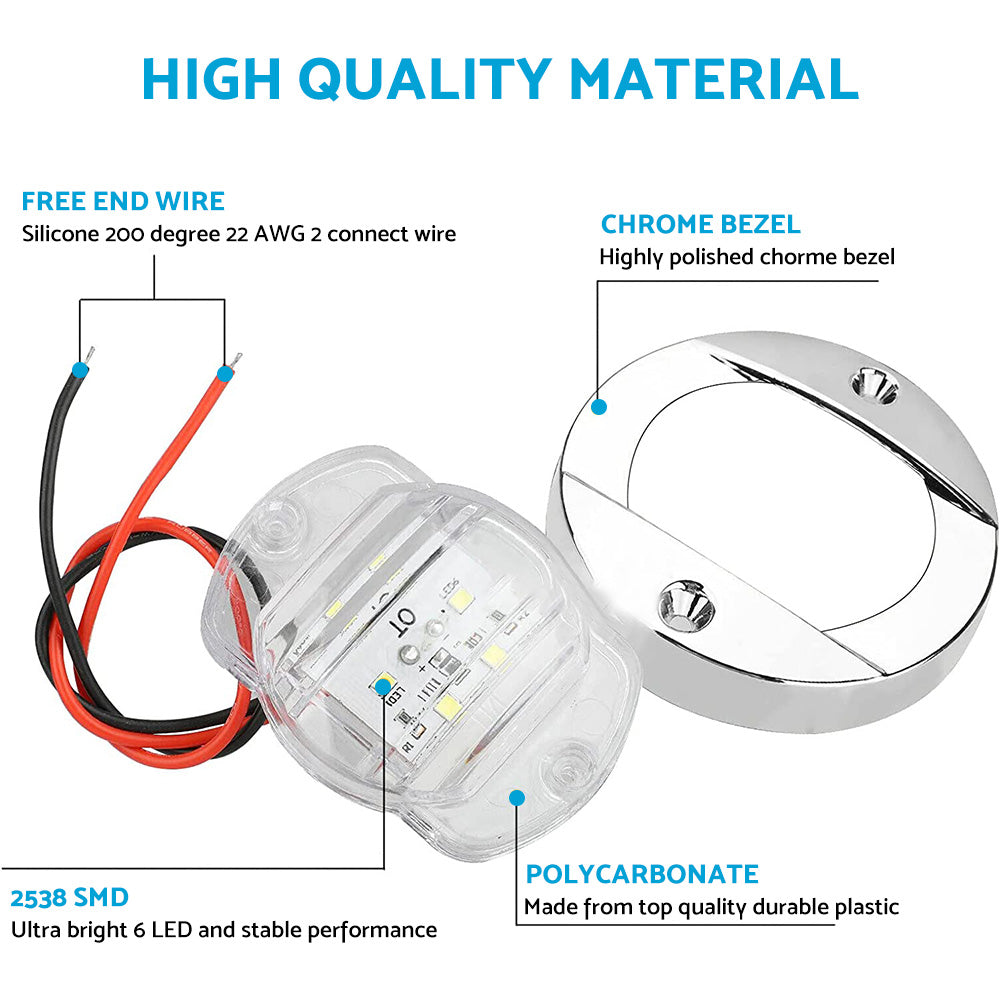 4x Round LED Marine Boat Cabin & Deck Courtesy Lights Suitable For Walkway ¡§C White Stern Light