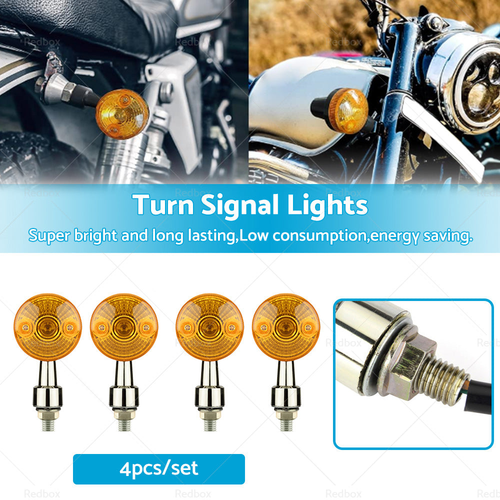 {{ 4x Chrome Motorcycle Turn Signal Lights Amber Indicators Blinker Universal Bulb }} - Buy Car Parts Online at {{ Kaka Auto Parts }}.